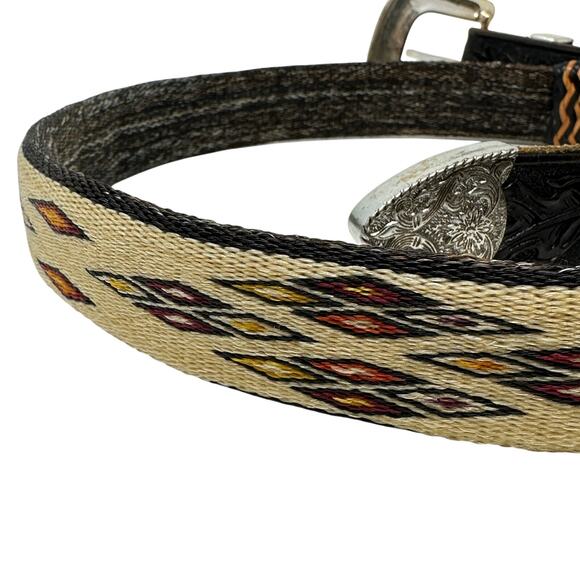 SOLD VTG Native American Braided Horsehair Belt Black Leather Silver Tone - Picture 4 of 6